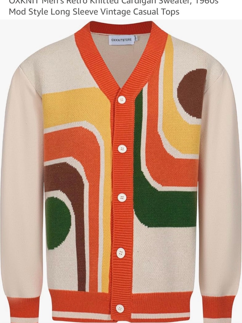 Oxknit Retro Multi-Color Patterned Cardigan Sweater